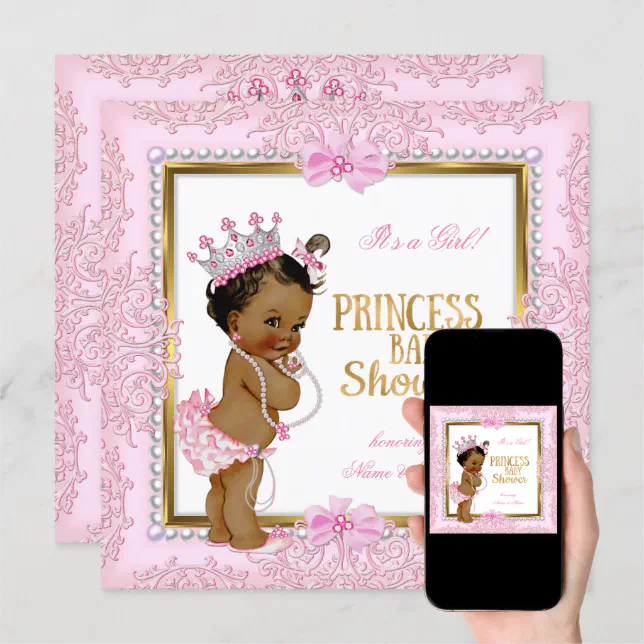 Ethnic Princess Baby Shower Gold Pink Pearls Lace Invitation | Zazzle