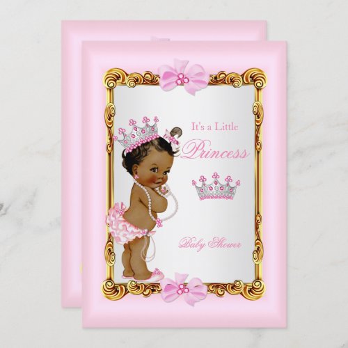 Ethnic Princess Baby Shower Gold Pink Pearls Tiara Invitation