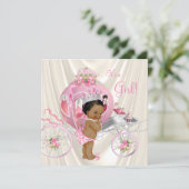 Ethnic Princess Baby Shower Pink and Ivory Pearl Invitation (Standing Front)