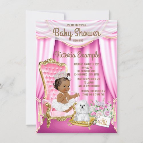 Ethnic Princess Baby Shower Pink Chair Invitation