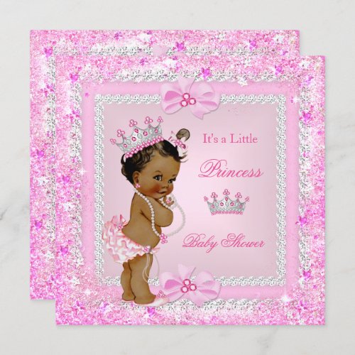 Ethnic Princess Baby Shower Pink Glitter Tiara Invitation