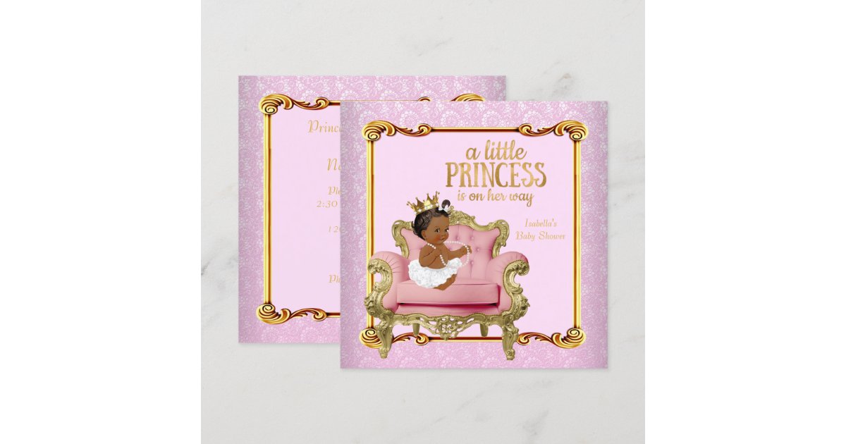 Ethnic Princess Baby Shower Pink Gold Chair Invitation | Zazzle