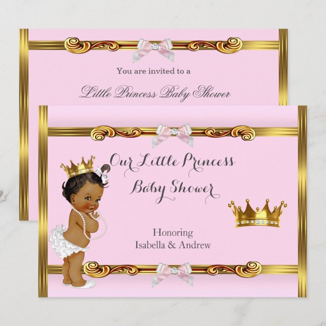 Ethnic Princess Baby Shower Pink Gold Girl Invitation (Front/Back)