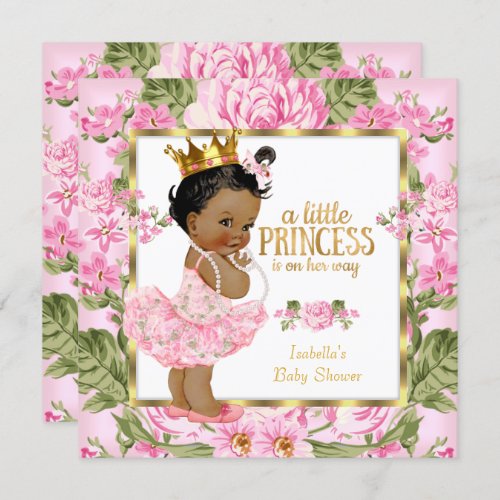 Ethnic Princess Baby Shower Pink Gold Rose Floral Invitation