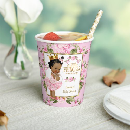 Ethnic Princess Baby Shower Pink Gold Rose Floral Paper Cups