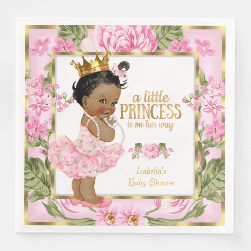 Ethnic Princess Baby Shower Pink Gold Rose Floral Paper Dinner Napkins