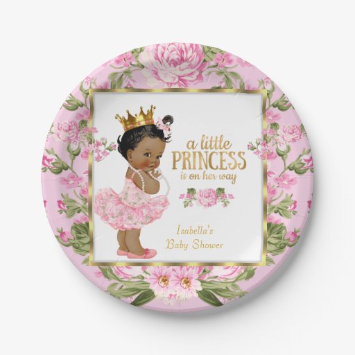 Ethnic Princess Baby Shower Pink Gold Rose Floral Paper Plate | Zazzle
