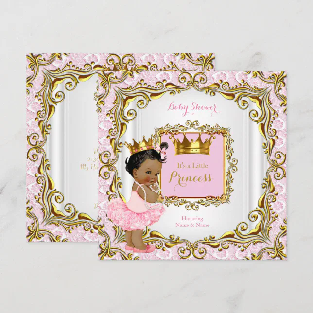 Ethnic Princess Baby Shower Pink Lace White Gold Invitation | Zazzle