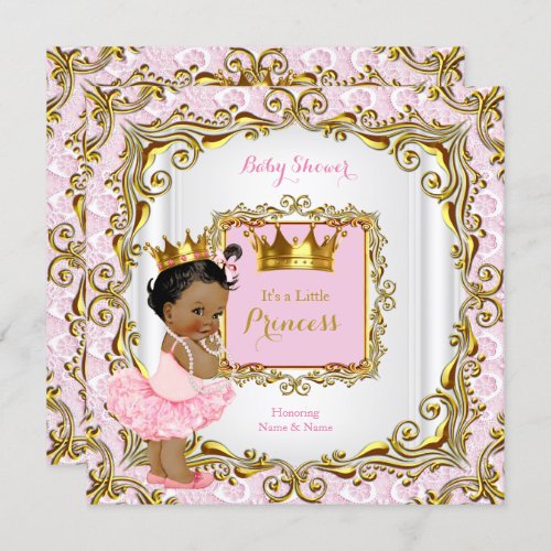 Ethnic Princess Baby Shower Pink Lace White Gold Invitation