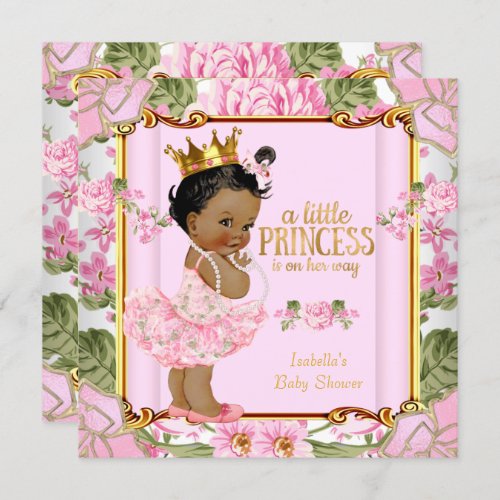 Ethnic Princess Baby Shower Pink Rose Floral Invitation