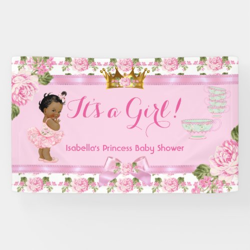 Ethnic Princess Baby Shower Pink Roses Tea Party Banner