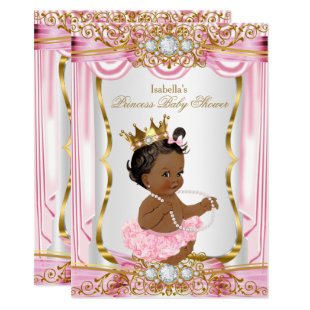 Ethnic Princess Baby Shower Pink Silk Gold Card