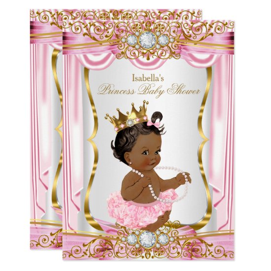 Ethnic Princess Baby Shower Pink Silk Gold Card