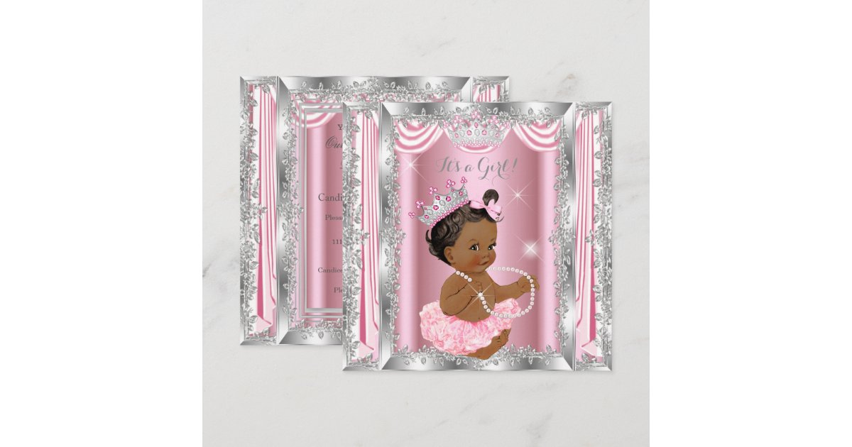 Ethnic Princess Baby Shower Pink Silver Ballerina Invitation | Zazzle