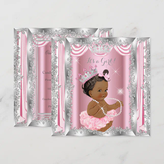 Ethnic Princess Baby Shower Pink Silver Ballerina Invitation | Zazzle