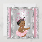 Ethnic Princess Baby Shower Pink Silver Tutu Invitation (Front)