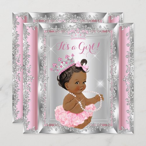 Ethnic Princess Baby Shower Pink Silver Tutu Invitation