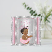 Ethnic Princess Baby Shower Pink Silver Tutu Invitation (Standing Front)