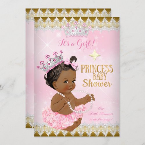 Ethnic Princess Baby Shower Pink Tutu Gold Invitation