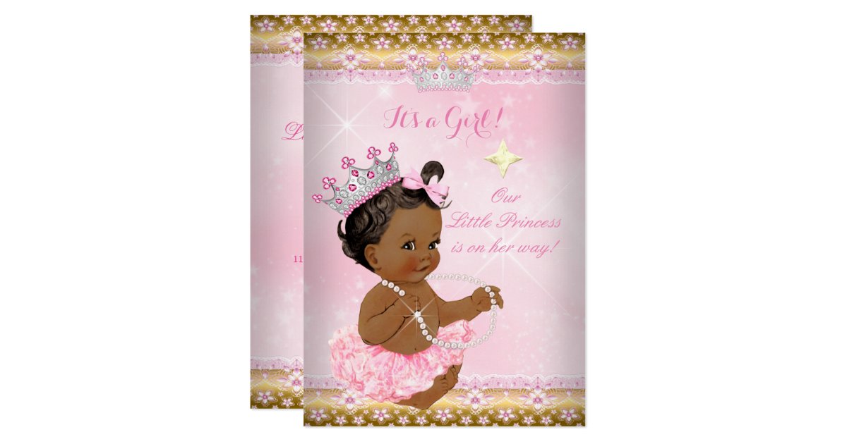 Ethnic Princess Baby Shower Pink Tutu Gold Tiara A Card ...