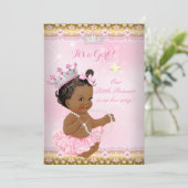 Ethnic Princess Baby Shower Pink Tutu Gold Tiara A Invitation (Standing Front)
