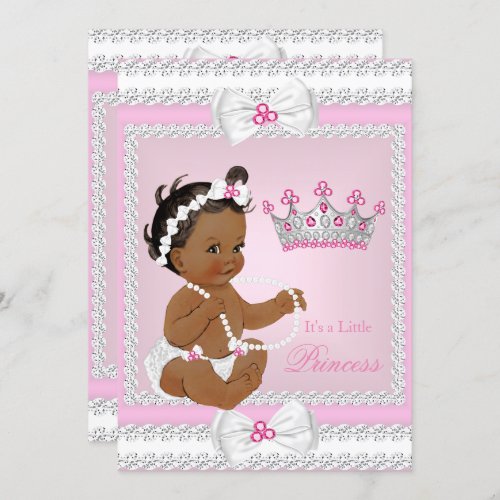 Ethnic Princess Baby Shower Pink White Pearls Bows Invitation