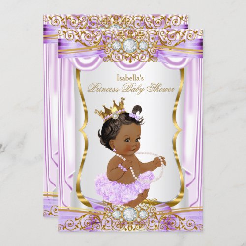 Ethnic Princess Baby Shower Purple Silk Gold Invitation