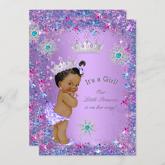 Ethnic Princess Baby Shower Purple Teal Blue Pink Invitation (Front/Back)
