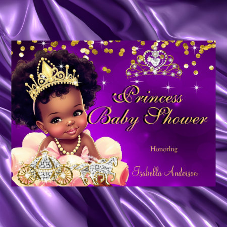 Ethnic Princess Baby Shower Purple Tiara Carriage Invitation