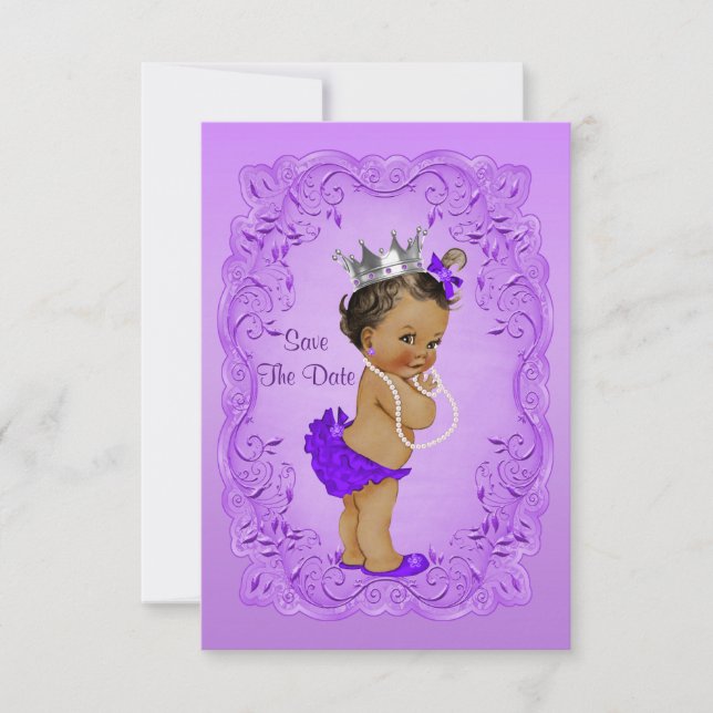 Ethnic Princess Baby Shower Save The Date Purple (Front)