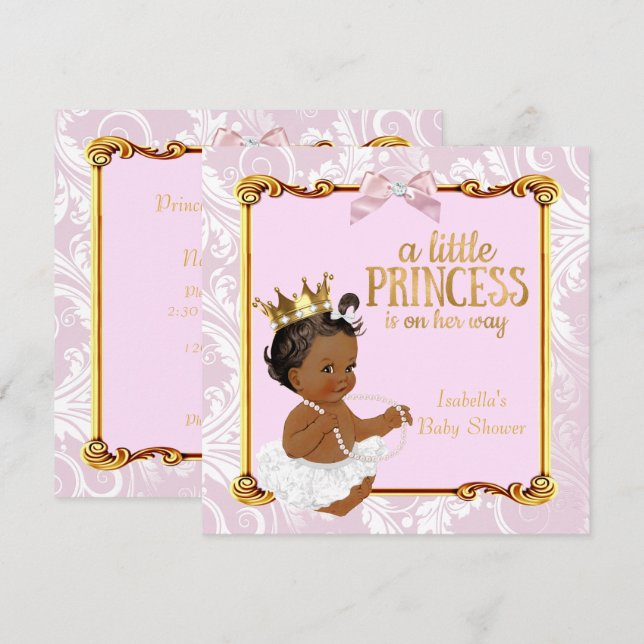 Ethnic Princess Baby Shower White Pink Gold Invitation (Front/Back)