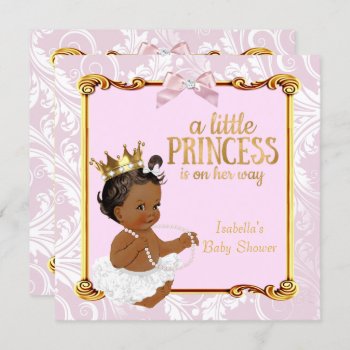 Ethnic Princess Baby Shower White Pink Gold Invitation by VintageBabyShop at Zazzle
