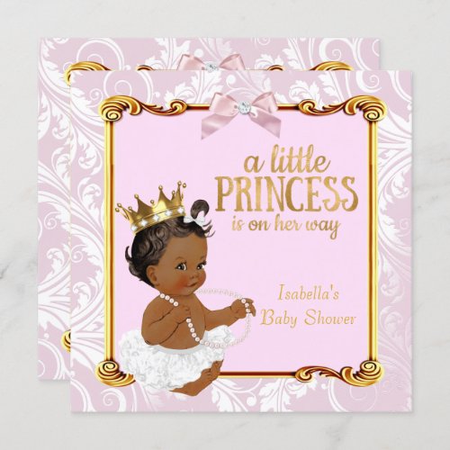 Ethnic Princess Baby Shower White Pink Gold Invitation