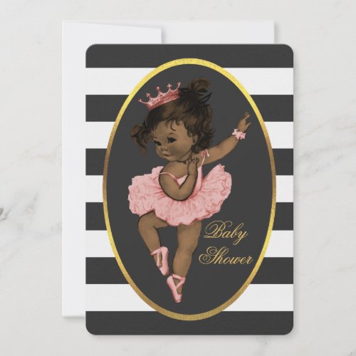 Ethnic Princess Ballerina Baby Black White Stripes Invitation