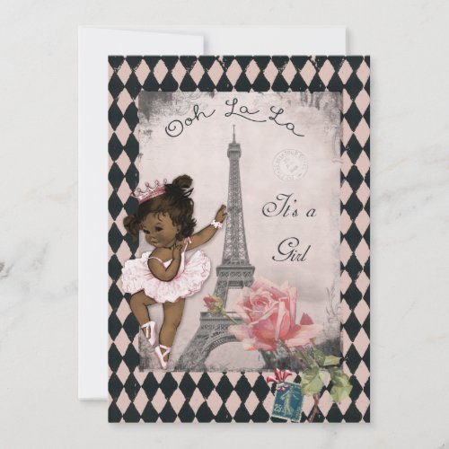 Ethnic Princess Ballerina Eiffel Tower Baby Shower Invitation