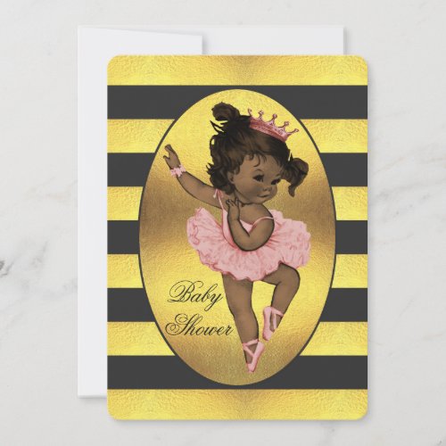 Ethnic Princess Ballerina Gold Stripes Baby Shower Invitation