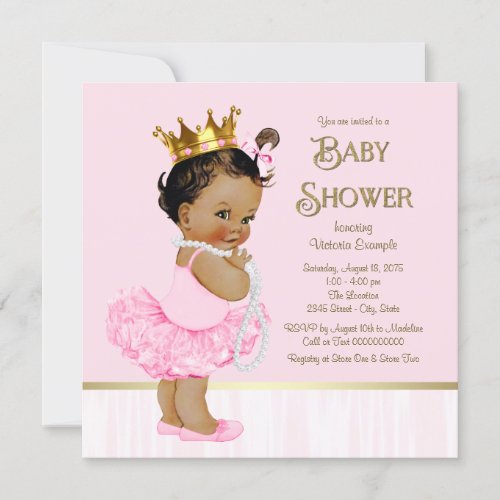 Ethnic Princess Ballerina Pink Gold Baby Shower Invitation