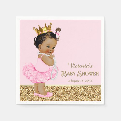 Ethnic Princess Ballerina Pink Gold Baby Shower Paper Napkins