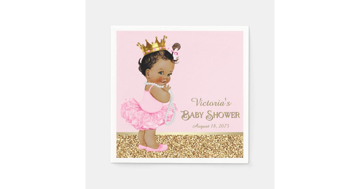 Ethnic Princess Ballerina Pink Gold Baby Shower Paper Napkins | Zazzle