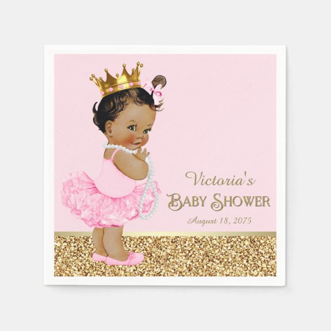 Ethnic Princess Ballerina Pink Gold Baby Shower Paper Napkins (Front)