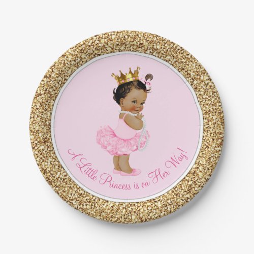 Ethnic Princess Ballerina Pink Gold Baby Shower Paper Plates