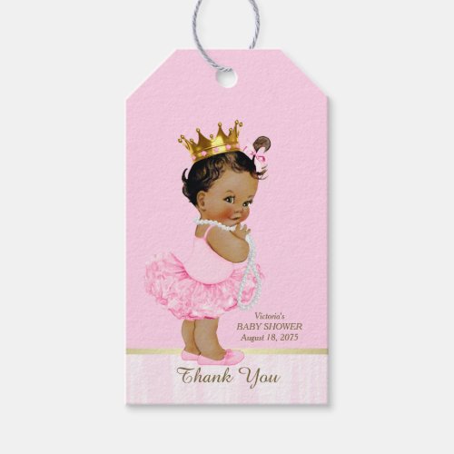 Ethnic Princess Ballerina Pink Tutu Baby Shower Gift Tags