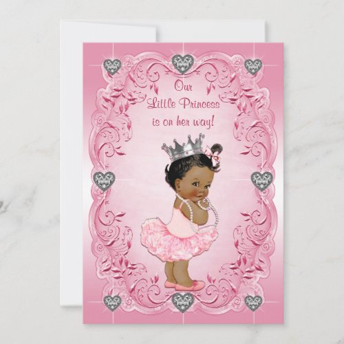 Ethnic Princess Ballerina Silver Heart Baby Shower Invitation