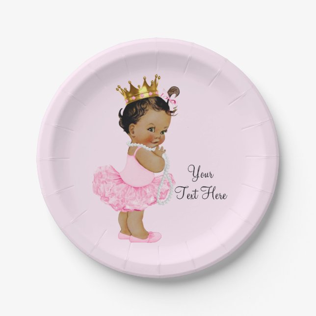 Ethnic Princess Ballerina Tutu Pearls Baby Shower Paper Plates (Front)
