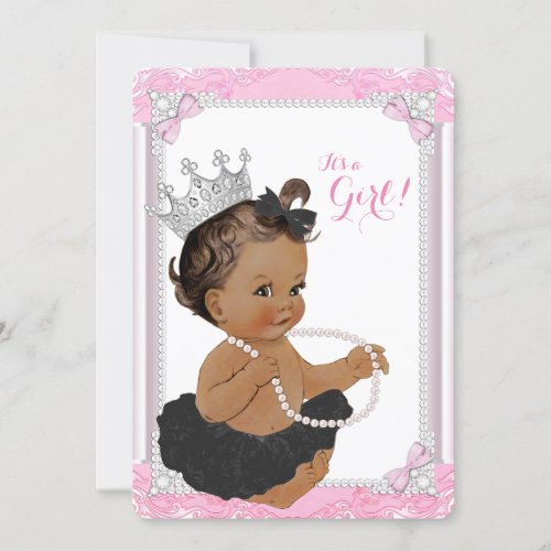 Ethnic Princess Black Tutu Lace Pearl Baby Shower Invitation