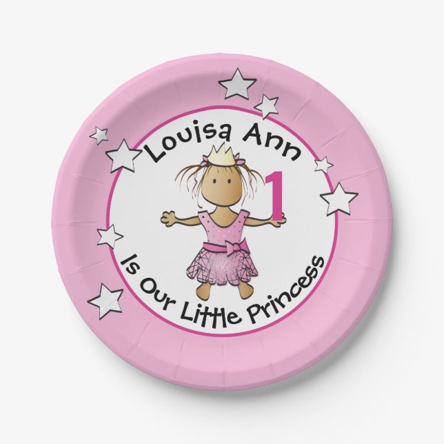 Ethnic Princess Cute 1st Birthday Pink Party  Paper Plates (Front)