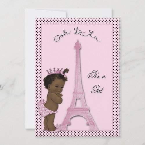 Ethnic Princess Eiffel Tower Polka Dot Baby Shower Invitation