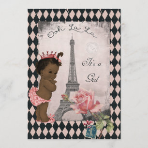 Ethnic Princess Eiffel Tower Rose Baby Shower Invitation
