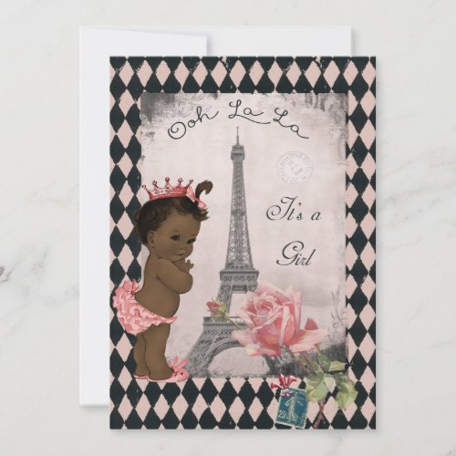 Ethnic Princess Eiffel Tower Rose Baby Shower Invitation