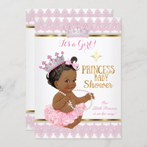 Ethnic Princess Girl Baby Shower Pink Gold Tutu Invitation